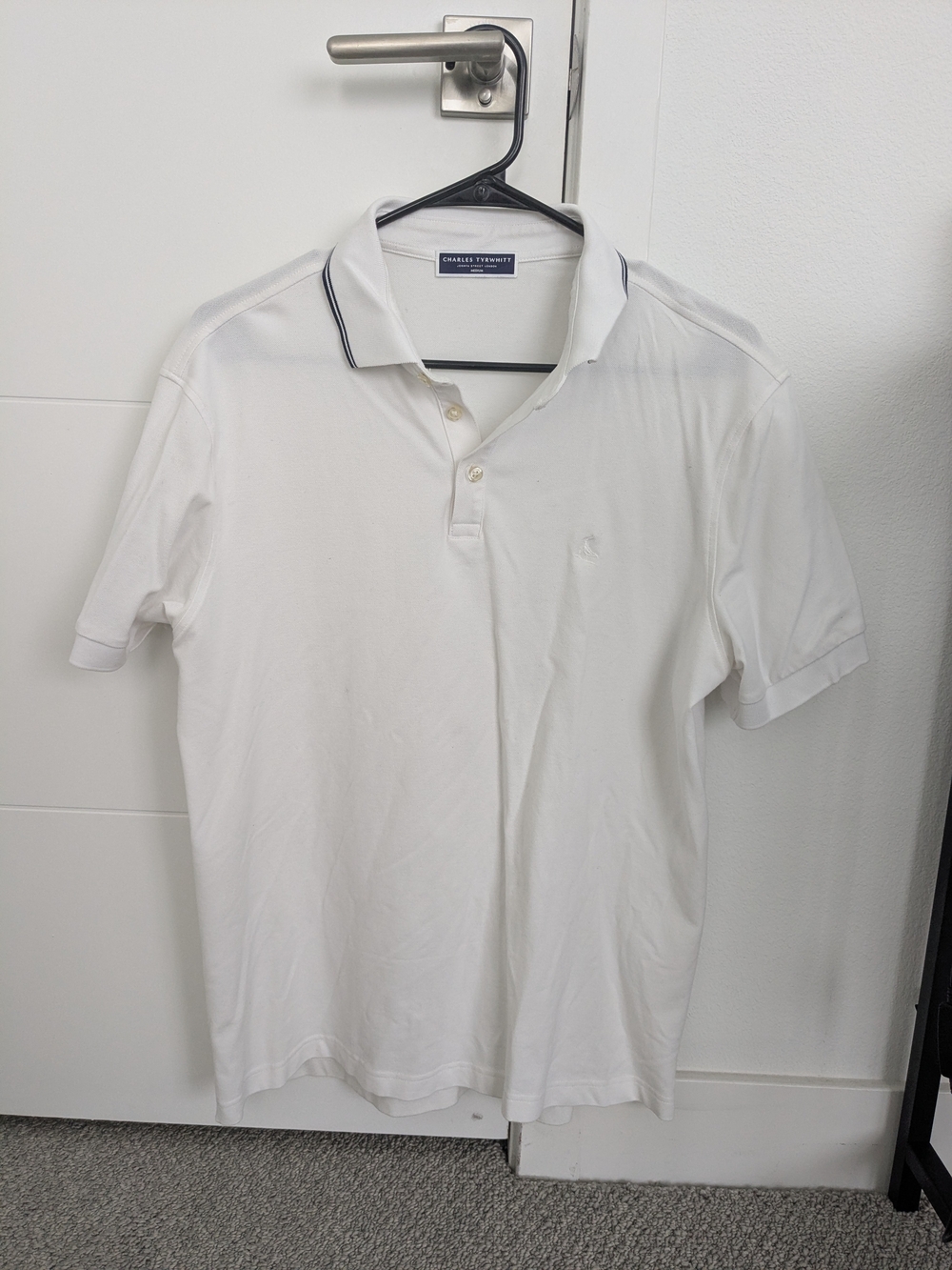 Charles Tyrwhitt White Polo with Navy Contrast Trim